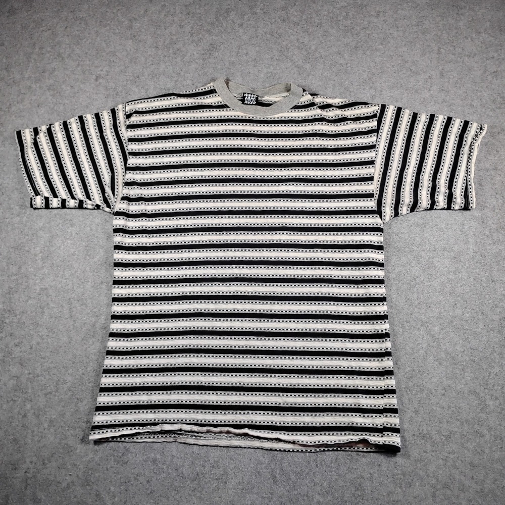 Vintage Rush Mens Striped T-Shirt Black White‎ Gray Made in USA Large